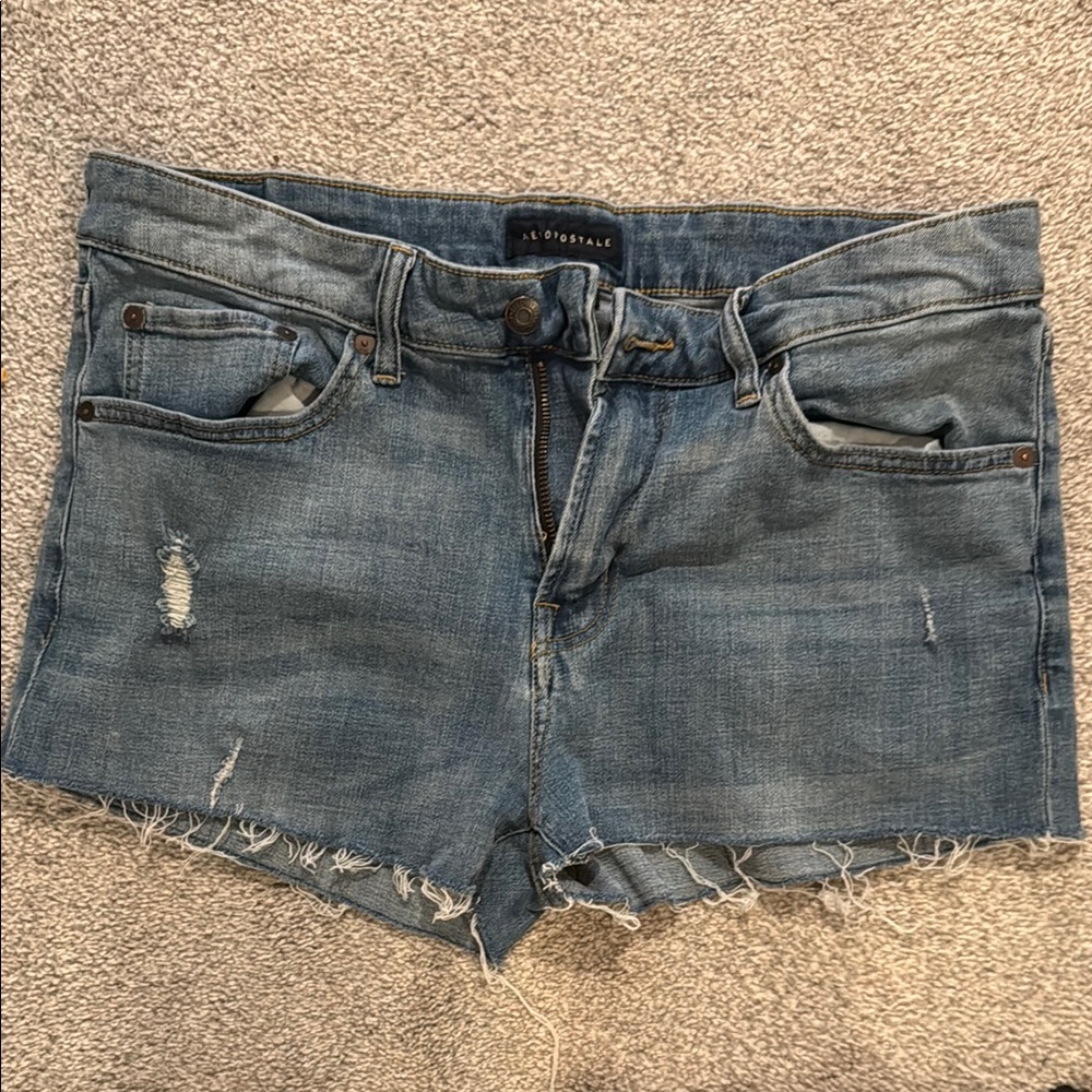 Aeropostale Blue Distressed Jean Shorts Cut-Off Style